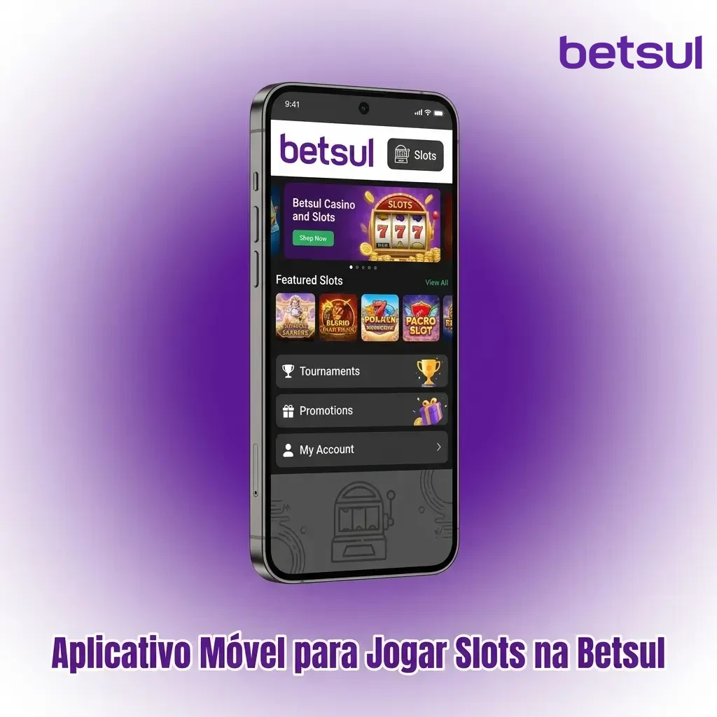 Aplicativo Betsul no celular com interface de slots, navegação intuitiva e opções de instalação para Android e iOS